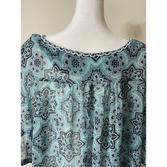 Womens Plus 3X Spring Career Casual Semi Sheer Short Sleeved Blue Handmade Tunic - Picture 6 of 8